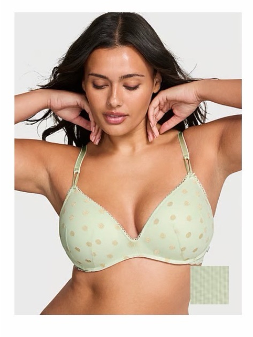 Victoria's Secret Mint Bra with Beige Polka Dots